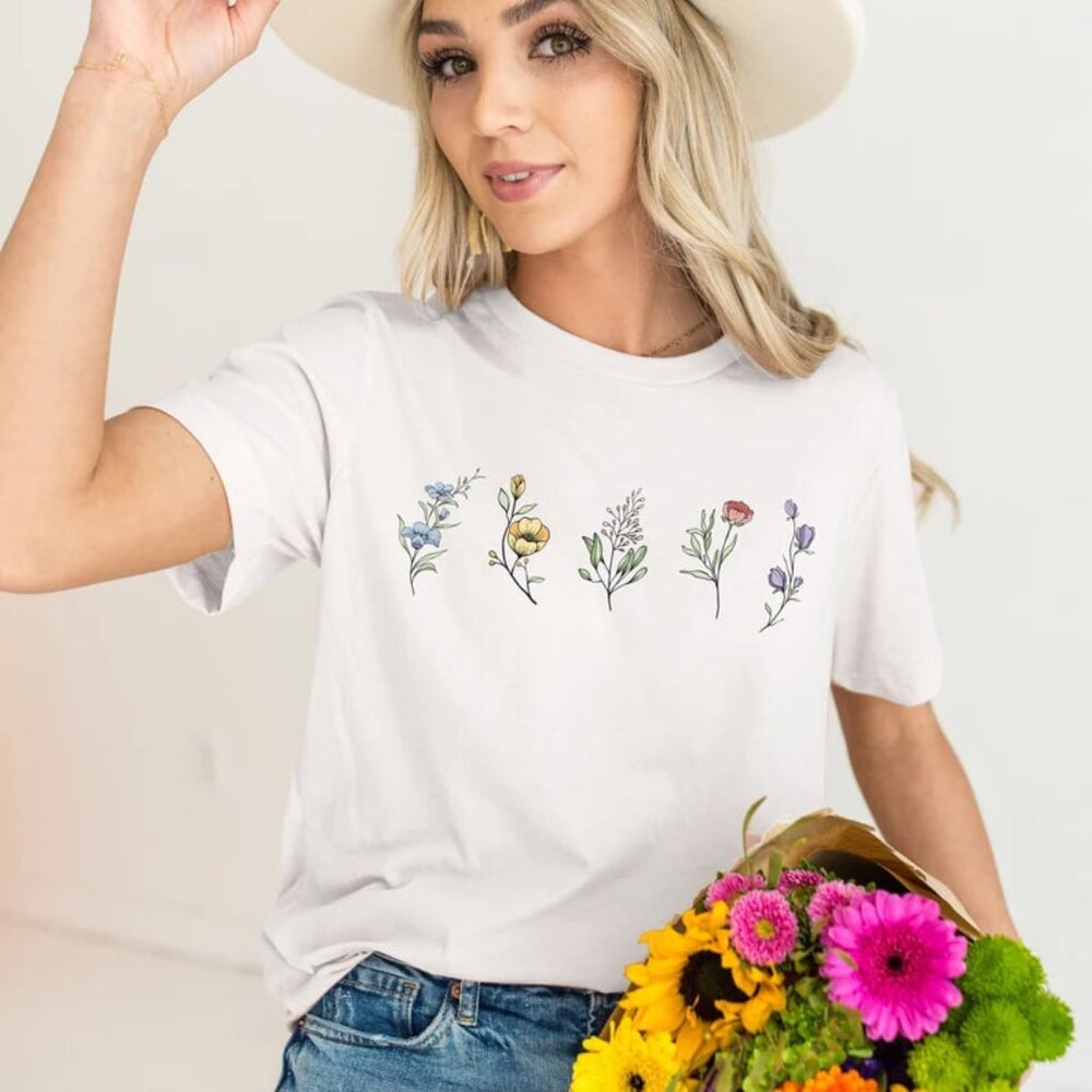 Wildflowers T-Shirt, Floral Print Shirt,  Plants Tshirt